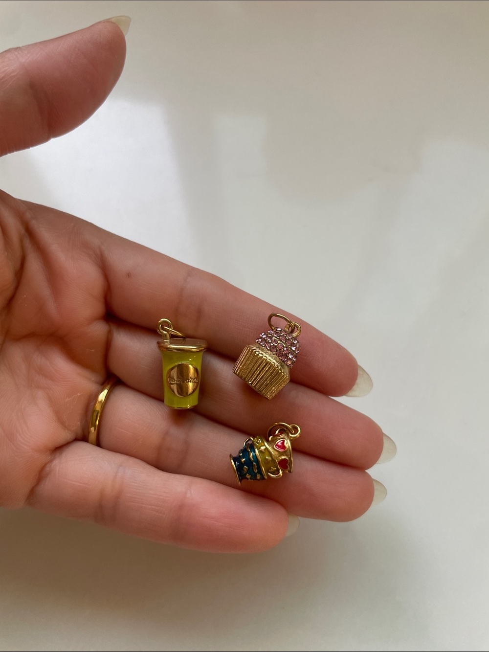 Gold-tone Mini Dessert Charm Trio - Cupcake, Ice Cream, Coffee